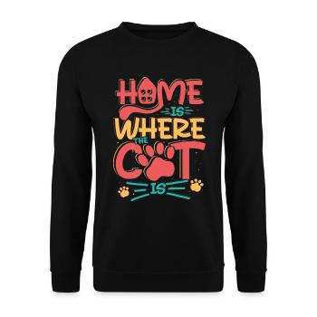HOME IS WHERE MY CAT IS - Unisex Sweatshirt - black - Front - Alina (178cm) & Michal (187cm)
