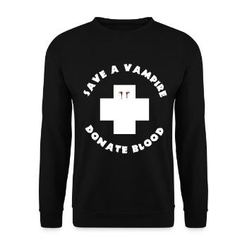Rette einen Vampir Spooky Halloween Blut spenden - Unisex Pullover - Schwarz - Vorne - Alina (178cm) & Michal (187cm)