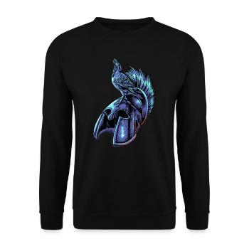 Krähe auf Helm eines Spartaner - Unisex Pullover - Schwarz - Vorne - Alina (178cm) & Michal (187cm)