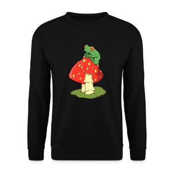 Cottagecore Aestethic - Frog on fly agaric - Unisex Sweatshirt - black - Front - Alina (178cm) & Michal (187cm)