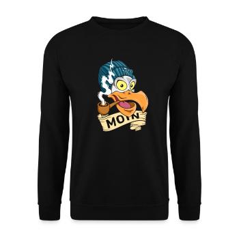 Möwe mit Pfeife und Beanie - Moin - Unisex Pullover - Schwarz - Vorne - Alina (178cm) & Michal (187cm)