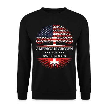 American Grown with Swiss Roots USA Flag - Unisex Pullover - Schwarz - Vorne - Alina (178cm) & Michal (187cm)