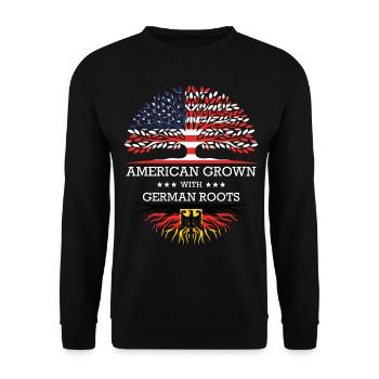 American Grown with German Roots USA Flag - Unisex Pullover - Schwarz - Vorne - Alina (178cm) & Michal (187cm)