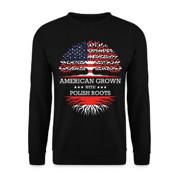 American Grown with Polish Roots USA Flag - Unisex Pullover - Schwarz - Vorne - Alina (178cm) & Michal (187cm)