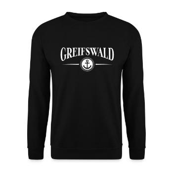 Anker und Seil - Hansestadt Greifswald - Unisex Pullover - Schwarz - Vorne - Alina (178cm) & Michal (187cm)