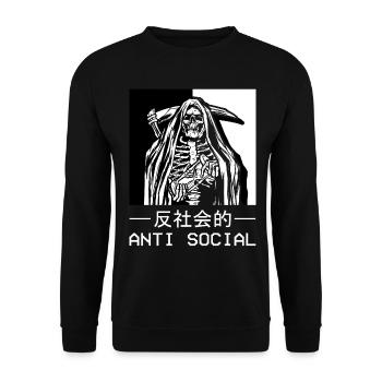 Skelett Sensenmann Antisocial Todesengel - Unisex Pullover - Schwarz - Vorne - Alina (178cm) & Michal (187cm)