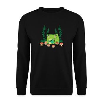 Cottagecore Aesthetic Frog Garden Mushroom - Unisex Sweatshirt - black - Front - Alina (178cm) & Michal (187cm)