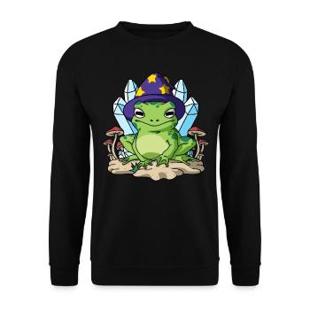 Cottagecore Aesthetic Frog Wizard Hat Mushroom - Unisex Sweatshirt - black - Front - Alina (178cm) & Michal (187cm)