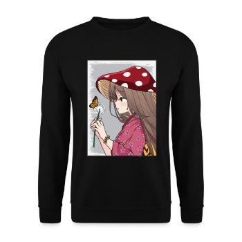 Cottagecore Aesthetic Anime Girl Löwenzahn Blume - Unisex Pullover - Schwarz - Vorne - Alina (178cm) & Michal (187cm)