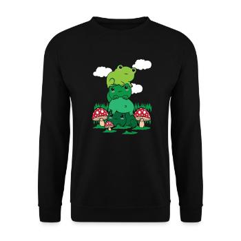 Cottagecore Aesthetic Kawaii Frosch Pile Pilz - Unisex Pullover - Schwarz - Vorne - Alina (178cm) & Michal (187cm)