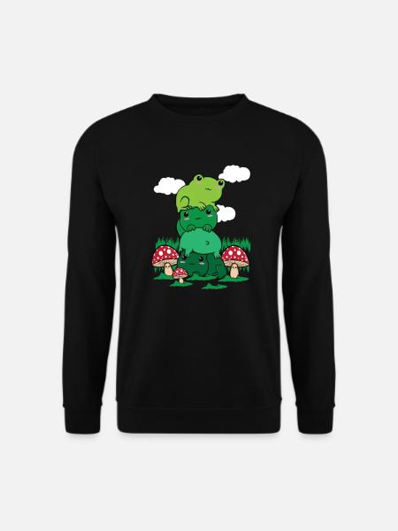 Cottagecore Aesthetic Kawaii Frog Pile Mushroom - Unisex Sweatshirt - black