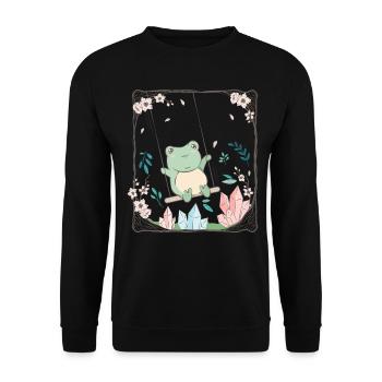 Cottagecore Esthétique Kawaii Grenouille Fleur de Cerisier - Sweat-shirt Unisexe - noir - Devant - Alina (178cm) & Michal (187cm)