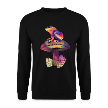 Cottagecore Aesthetic Psychedelic Frosch Pilz - Unisex Pullover - Schwarz - Vorne - Alina (178cm) & Michal (187cm)