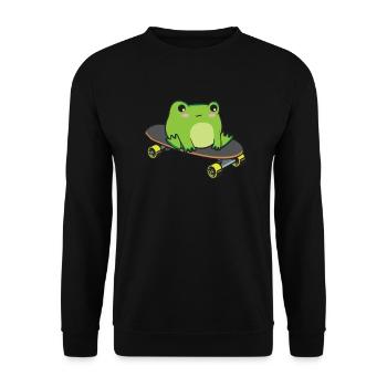 Cottagecore Aesthetic Kawaii Skateboarding Frog - Unisex Sweatshirt - black - Front - Alina (178cm) & Michal (187cm)