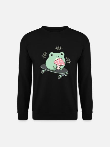 Cottagecore Aesthetic Kawaii Skateboarding Frog - Unisex Sweatshirt - black