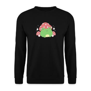 Cottagecore Aesthetic Kawaii Frog Mushroom Hat - Unisex Sweatshirt - black - Front - Alina (178cm) & Michal (187cm)