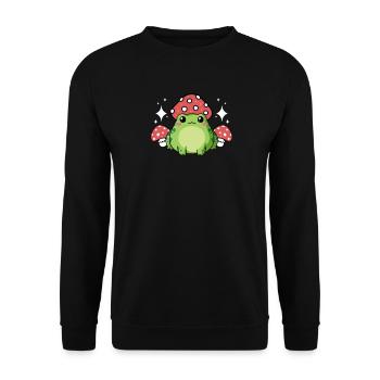 Cottagecore Aesthetic Frog Strawberry Hat Mushroom - Unisex Sweatshirt - black - Front - Alina (178cm) & Michal (187cm)