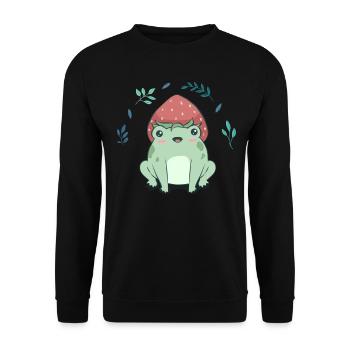 Cottagecore Aesthetic Kawaii Frog Strawberry Hat - Unisex Sweatshirt - black - Front - Alina (178cm) & Michal (187cm)