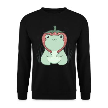 Cottagecore Aesthetic Kawaii Frosch Erdbeere Hut - Unisex Pullover - Schwarz - Vorne - Alina (178cm) & Michal (187cm)