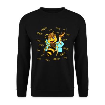 Cartoon Biene mit Trinkhorn und Honigwein - Met - Unisex Pullover - Schwarz - Vorne - Alina (178cm) & Michal (187cm)