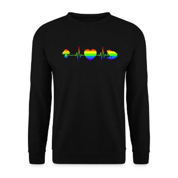 Cottagecore Aesthetic Gay Pride Herzschlag Frosch - Unisex Pullover - Schwarz - Vorne - Alina (178cm) & Michal (187cm)