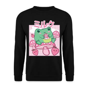 Cottagecore Aesthetic Frog Drinks Japanese Milk - Unisex Sweatshirt - black - Front - Alina (178cm) & Michal (187cm)