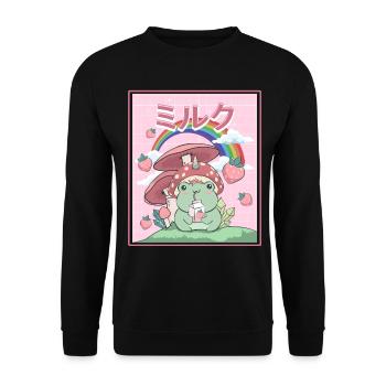 Cottagecore Aesthetic Frog Drinks Japanese Milk - Unisex Sweatshirt - black - Front - Alina (178cm) & Michal (187cm)