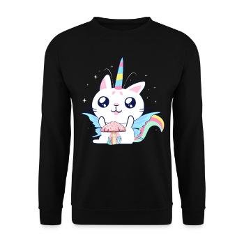 Fairycore Esthétique Fée Licorne Chat et Champignon - Sweat-shirt Unisexe - noir - Devant - Alina (178cm) & Michal (187cm)