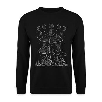 Fairycore Aesthetic Feen-Pilz-Mond-Phasen - Unisex Pullover - Schwarz - Vorne - Alina (178cm) & Michal (187cm)