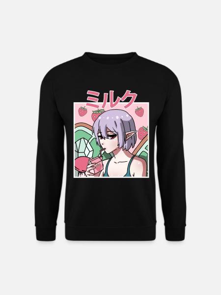 Fairycore Aesthetic Fee trinkt Erdbeermilch - Unisex Pullover - Schwarz