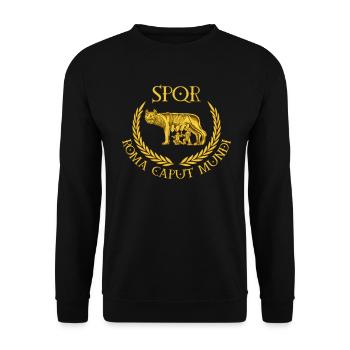 SPQR - Roma Caput Mundi - Kapitolinische Wölfin - Unisex Pullover - Schwarz - Vorne - Alina (178cm) & Michal (187cm)