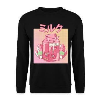 Fairycore Aesthetic Fee Japanese Milk Carton - Unisex Sweatshirt - black - Front - Alina (178cm) & Michal (187cm)