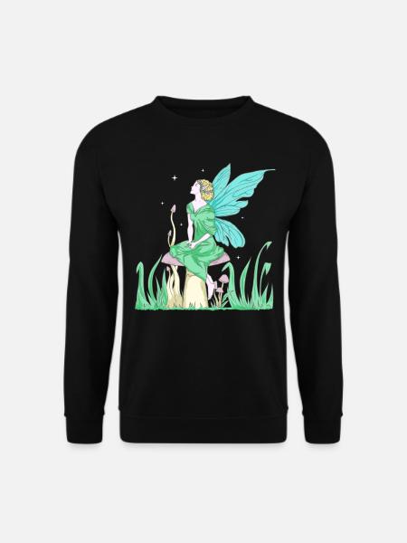 Fairycore Aesthetic Elf Fairy on a mushroom - Unisex Sweatshirt - black