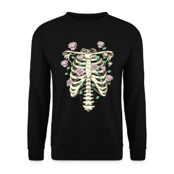 Cottagecore Aesthetic Skelett Thorax Rosen - Unisex Pullover - Schwarz - Vorne - Alina (178cm) & Michal (187cm)