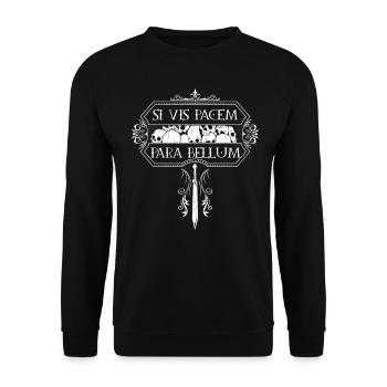 Vintage mit Schädeln - Si Vis Pacem Para Bellum - Unisex Pullover - Schwarz - Vorne - Alina (178cm) & Michal (187cm)