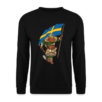 Wikinger Krieger mit Flagge - Schweden - Unisex Pullover - Schwarz - Vorne - Alina (178cm) & Michal (187cm)