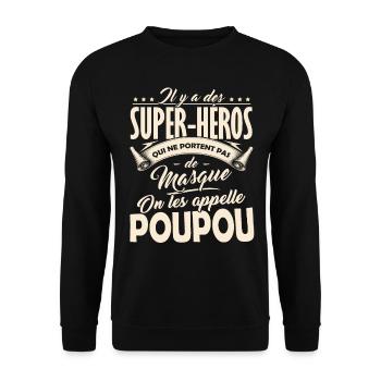 Poupou Super-Héros Cadeau Grand-Père - Sweat-shirt Unisexe - noir - Devant - Alina (178cm) & Michal (187cm)