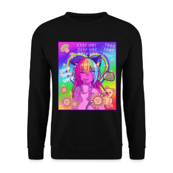 Kidcore Aesthetic Vaporwave Anime Girl Neko UWU - Unisex Pullover - Schwarz - Vorne - Alina (178cm) & Michal (187cm)
