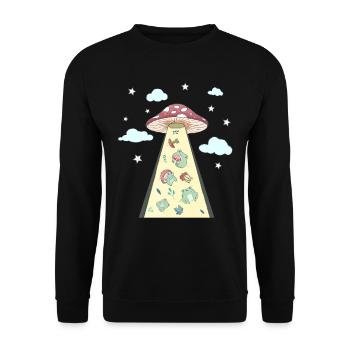 Cottagecore Aesthetic Alien UFO Kidnapping Frog - Unisex Sweatshirt - black - Front - Alina (178cm) & Michal (187cm)