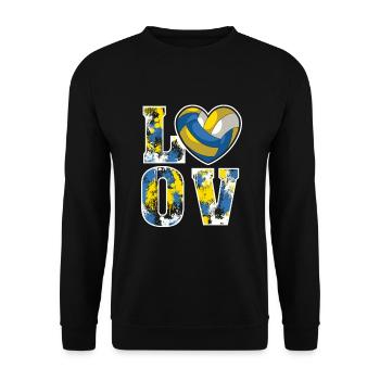 Love Volleyball mit Farbklecksen für Volleyball - Unisex Pullover - Schwarz - Vorne - Alina (178cm) & Michal (187cm)