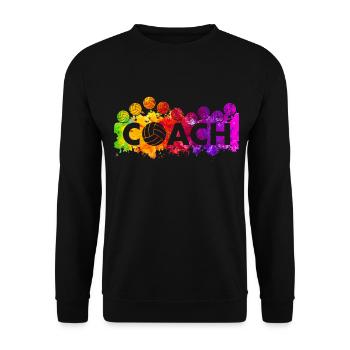 Volleyball Coach auf Regenbogen Farbklecks für - Unisex Pullover - Schwarz - Vorne - Alina (178cm) & Michal (187cm)