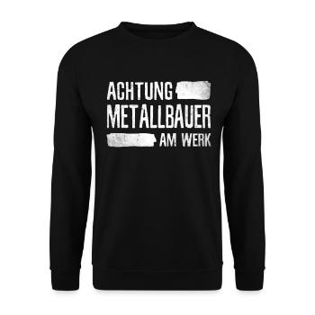 Achtung Metallbauer Handwerker Schweißer Metallbau - Unisex Pullover - Schwarz - Vorne - Alina (178cm) & Michal (187cm)