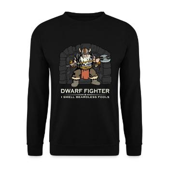 D20 Rollenspiel Charakter - Zwerg Kämpfer - Unisex Pullover - Schwarz - Vorne - Alina (178cm) & Michal (187cm)