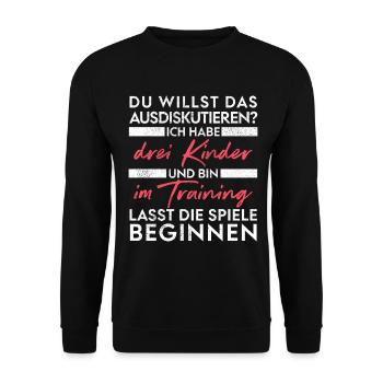 Du willst das ausdiskutieren - Vater Kinder - Unisex Pullover - Schwarz - Vorne - Alina (178cm) & Michal (187cm)