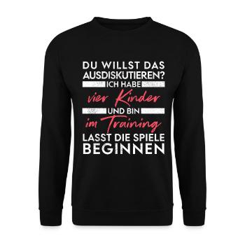 Du willst das ausdiskutieren - Vater Kinder - Unisex Pullover - Schwarz - Vorne - Alina (178cm) & Michal (187cm)