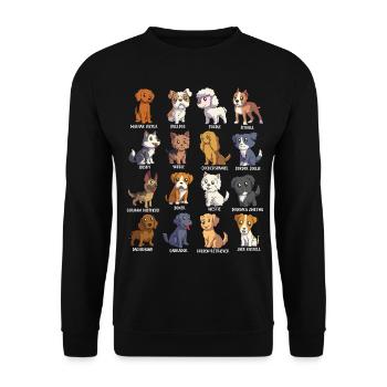 Verschiedene Kawaii Cartoon Hunde - Hunderassen - Unisex Pullover - Schwarz - Vorne - Alina (178cm) & Michal (187cm)