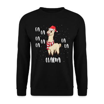Weihnachtslama - Fa La La Llama - Unisex Pullover - Schwarz - Vorne - Alina (178cm) & Michal (187cm)