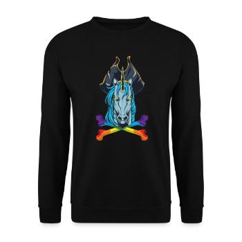 Regenbogen Knochen - Piraten Einhorn - Unisex Pullover - Schwarz - Vorne - Alina (178cm) & Michal (187cm)