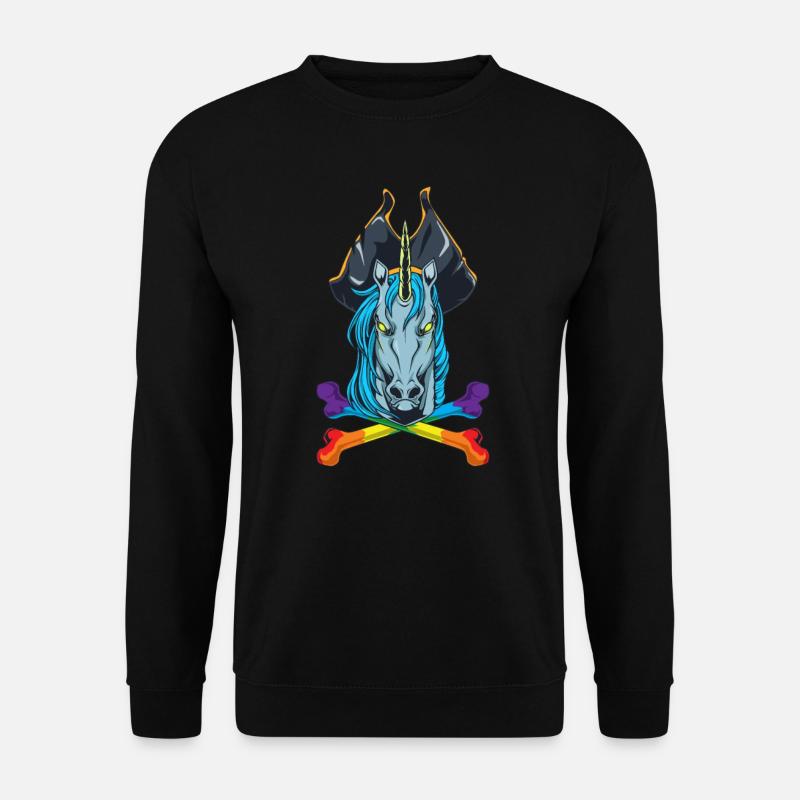 Regenbogen Knochen - Piraten Einhorn - Unisex Pullover - Schwarz