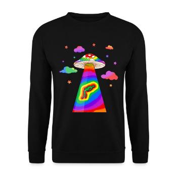 Kidcore Aesthetic Alien UFO Kidnapping Mushroom - Unisex Sweatshirt - black - Front - Alina (178cm) & Michal (187cm)